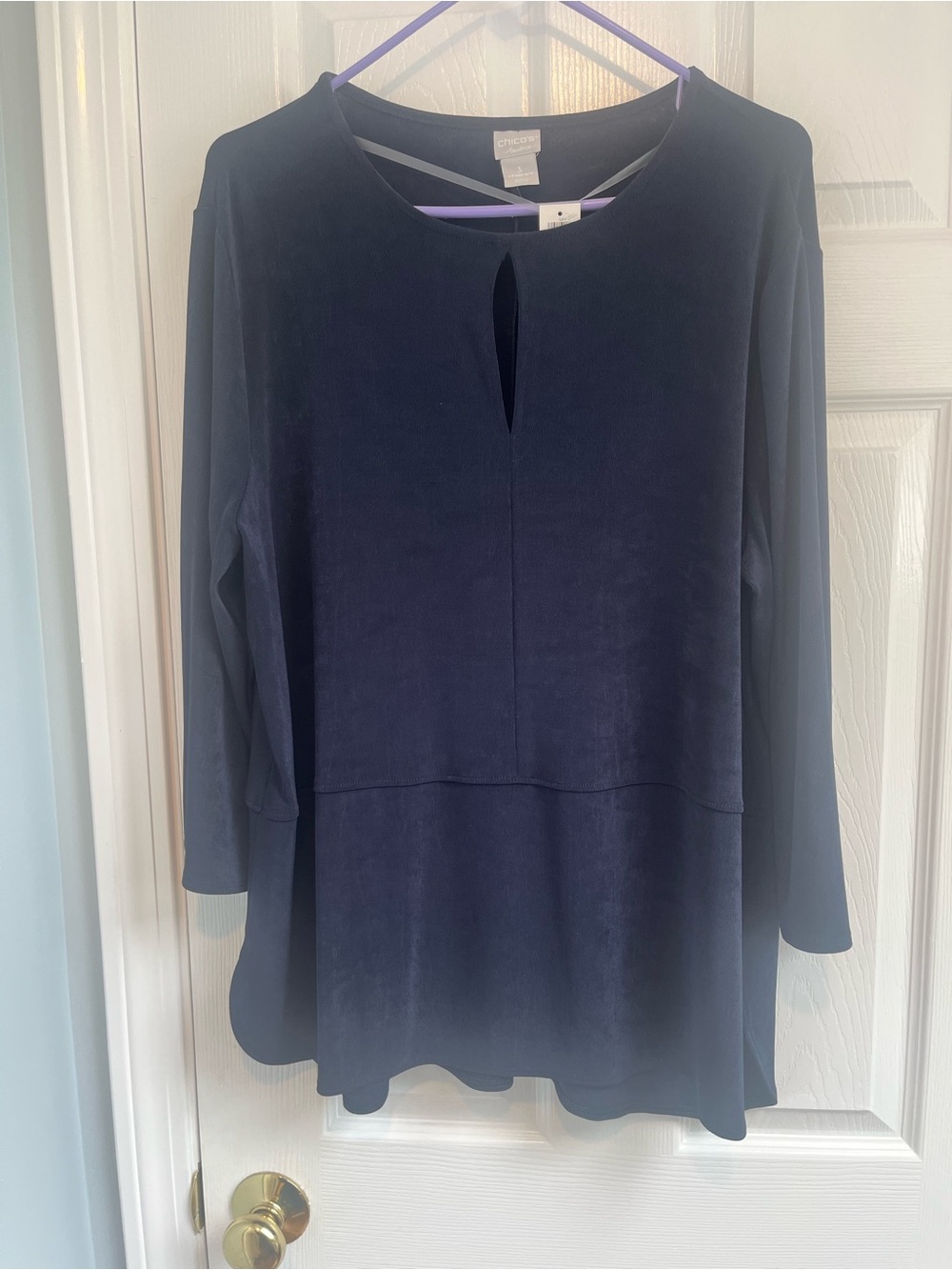 Chico’s Navy Keyhole Peplum Long-Sleeve Top